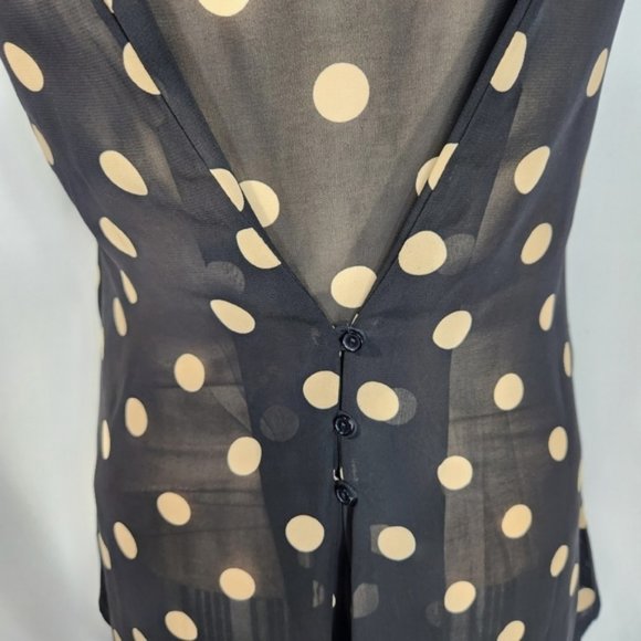 Sans Souci Black w/Tan Dots Button Down Collared Sleeveless Top Size Small - Picture 8 of 11